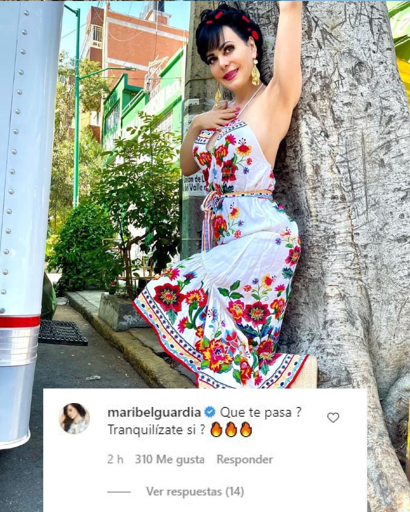 La actriz Maribel Guardia también reaccionó a la imagen. Ella cuestionó a la joven mamá de Diego Ornellas: "¿Qué te pasa? Tranquilízate, ¿sí?", junto al texto agregó tres emojis de flamitas.