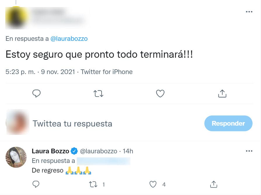 Otro deseó que "pronto" termine la compleja situación jurídica que atraviesa, a lo que Laura Bozzo respondió con una serie de emoticonos de las manos en posición de rezo.
<br>