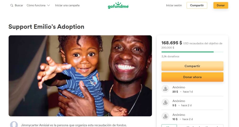 Campaña de GoFundme de Jimmy Amisial para adoptar al bebé Emilio