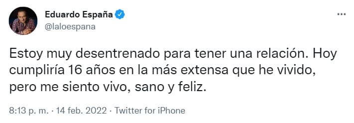 Iniciaron su relación el 14 de febrero de 2006 y el pasado Día de San Valentín, Lalo conmemoró la fecha con un breve mensaje, en donde confiesa que está 
<b>"desentrenado"</b> para tener una pareja. 
<br>