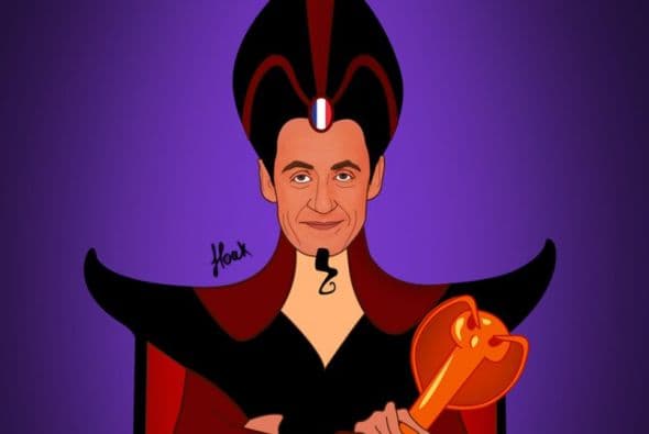 El expresidente Francia, Nicolás Zarkozy convertido en Jafar, el antagonista de Aladdin. Cortesía de Saint Hoax.