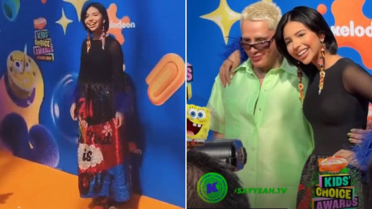 Ángela Aguilar en la alfombra naranja de los Kids Choice Awards México 2024.