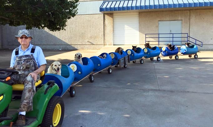 Texano construyó trenecito para sus perros