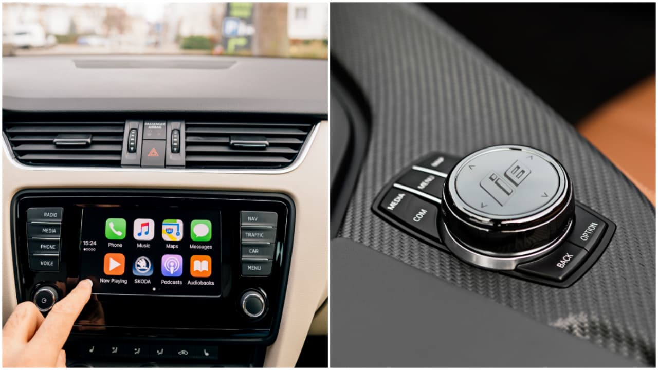 <b>Pantalla táctil o perilla rotativa.</b>
<br>Son dos opciones que actualmente encontramos en el mercado, y aunque la primera es la que prevalece, la segunda está ganando terreno, sobre todo entre los autos europeos de lujo. Dichos modelos cuentan con perilla rotativa para acceder a las funciones de los sistemas mientras son visualizadas en la pantalla principal. La elección dependerá mucho del gusto del conductor y qué tan fácil sea adaptarse, es decir, que tan intuitivo sea encontrar información o activar alguna función.