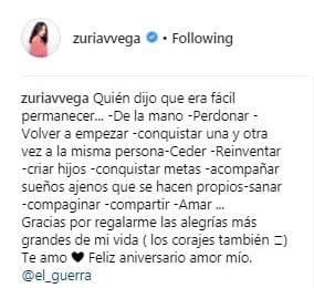 La actriz escribió un romántico mensaje a su esposo para conmemorar su aniversario de bodas.