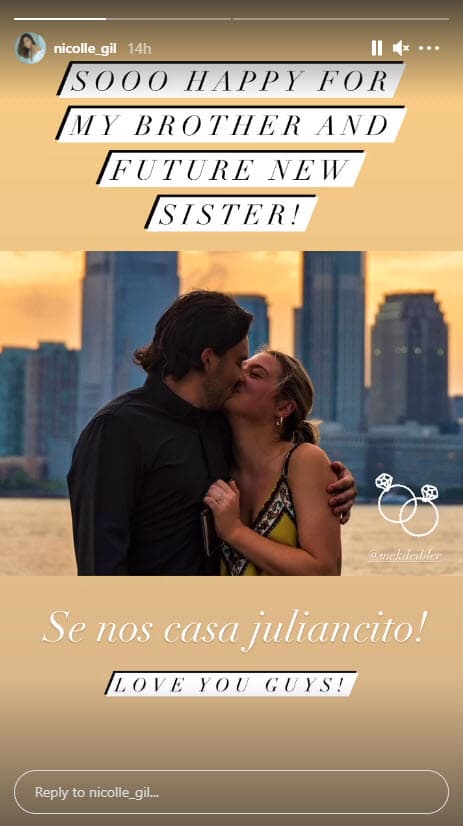 "Muy feliz por mi hermano y mi futura nueva hermana", se lee en la fotografía.
<br>