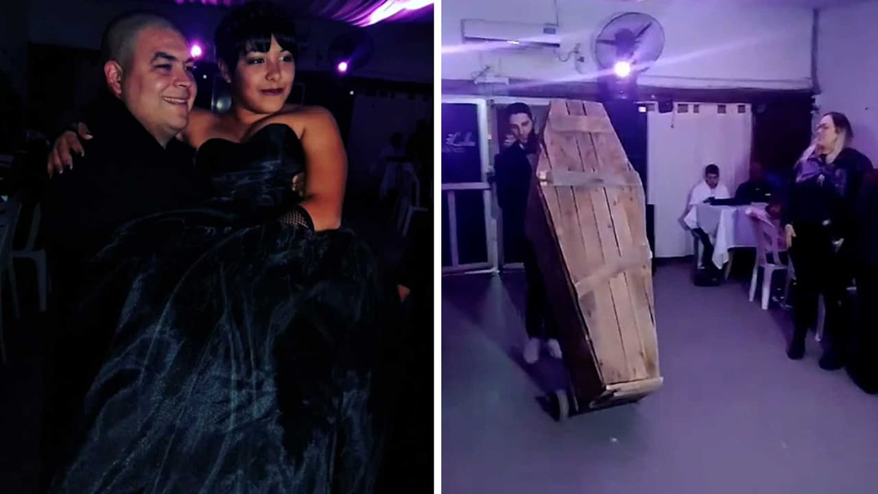 ¡Llegó en un ataúd! Quinceañera hace una entrada muy 'dark' a su fiesta y se vuelve viral