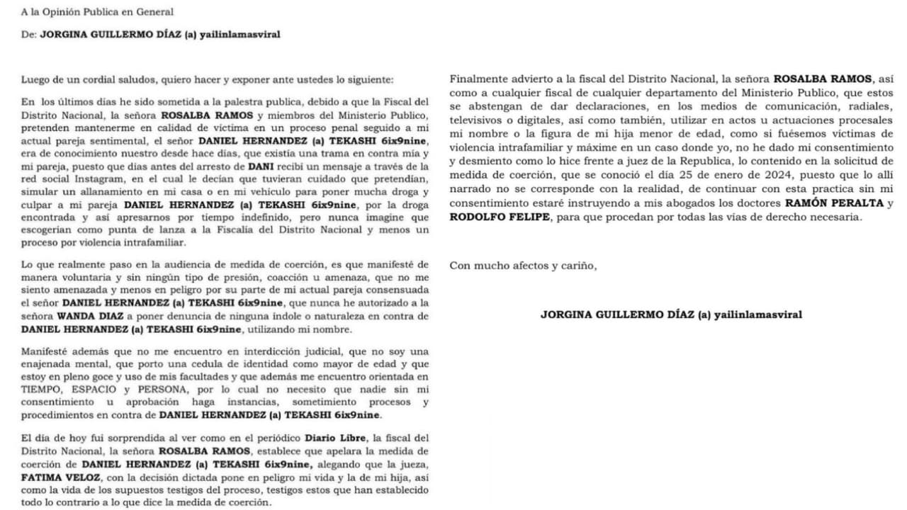 Comunicado de prensa de Yailin La Más Viral.