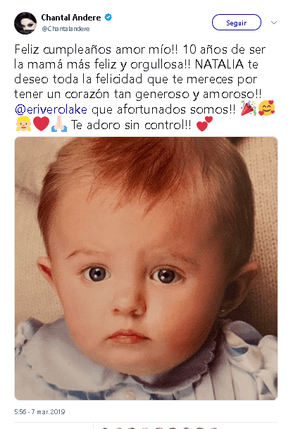 La orgullosa mamá y famosa en México por encarnar villanas memorables en telenovelas, también aprovechó su perfil en Twitter para volver a felicitar a Natalia, a quien describe como una niña de corazón generoso y amoroso.