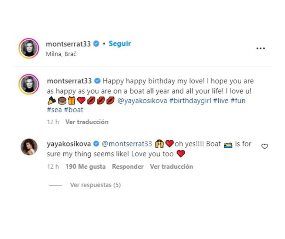 "Feliz feliz cumpleaños mi amor! ¡Espero que seas tan feliz como lo eres en un barco, todo el año y toda tu vida! ¡Te amo!", escribió la presentadora en un post en Instagram. Yaya contestó un mensaje con un "Te amo" de vuelta.
<br>
