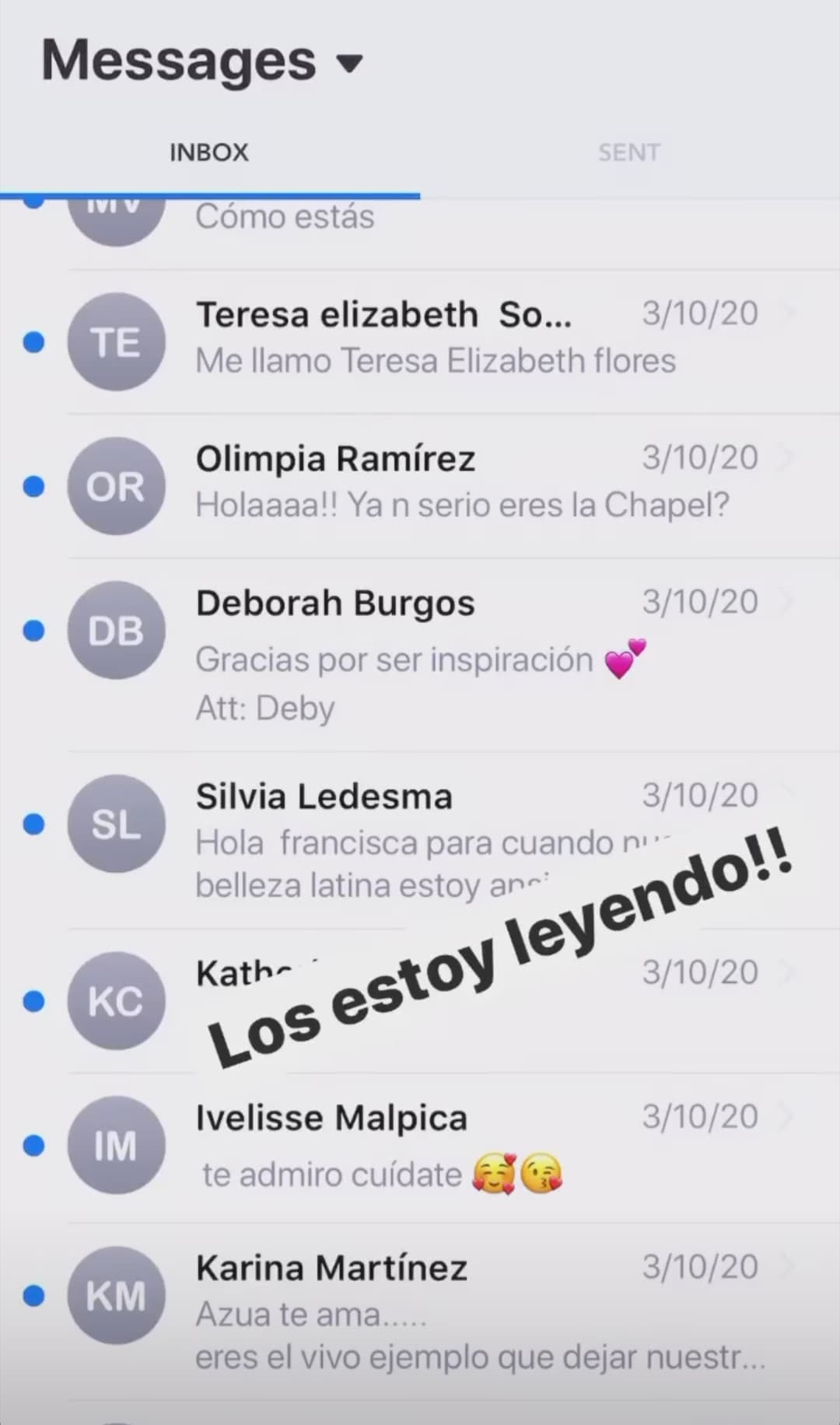 Decenas de mensajes le han llegado; en algunos de ellos le confiesan admiración y en otros le escriben buenos deseos.