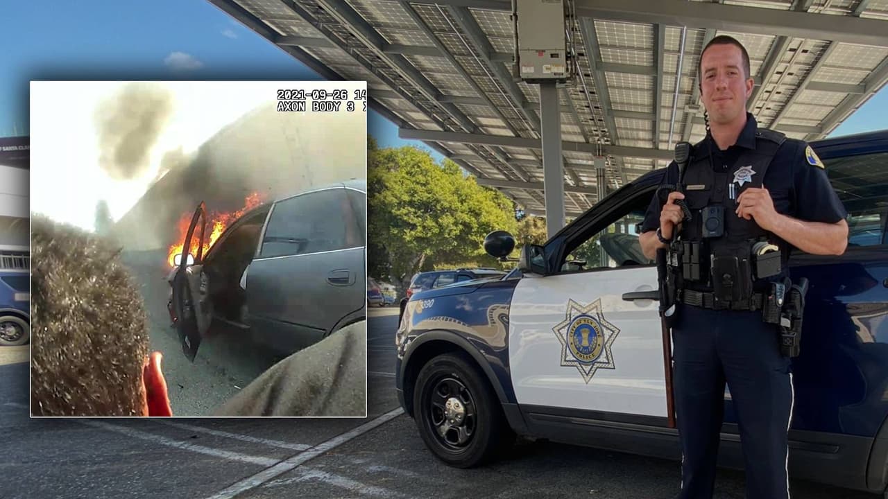 Un "héroe latino" en San José: oficial arriesga su vida para rescatar a conductor de auto en llamas