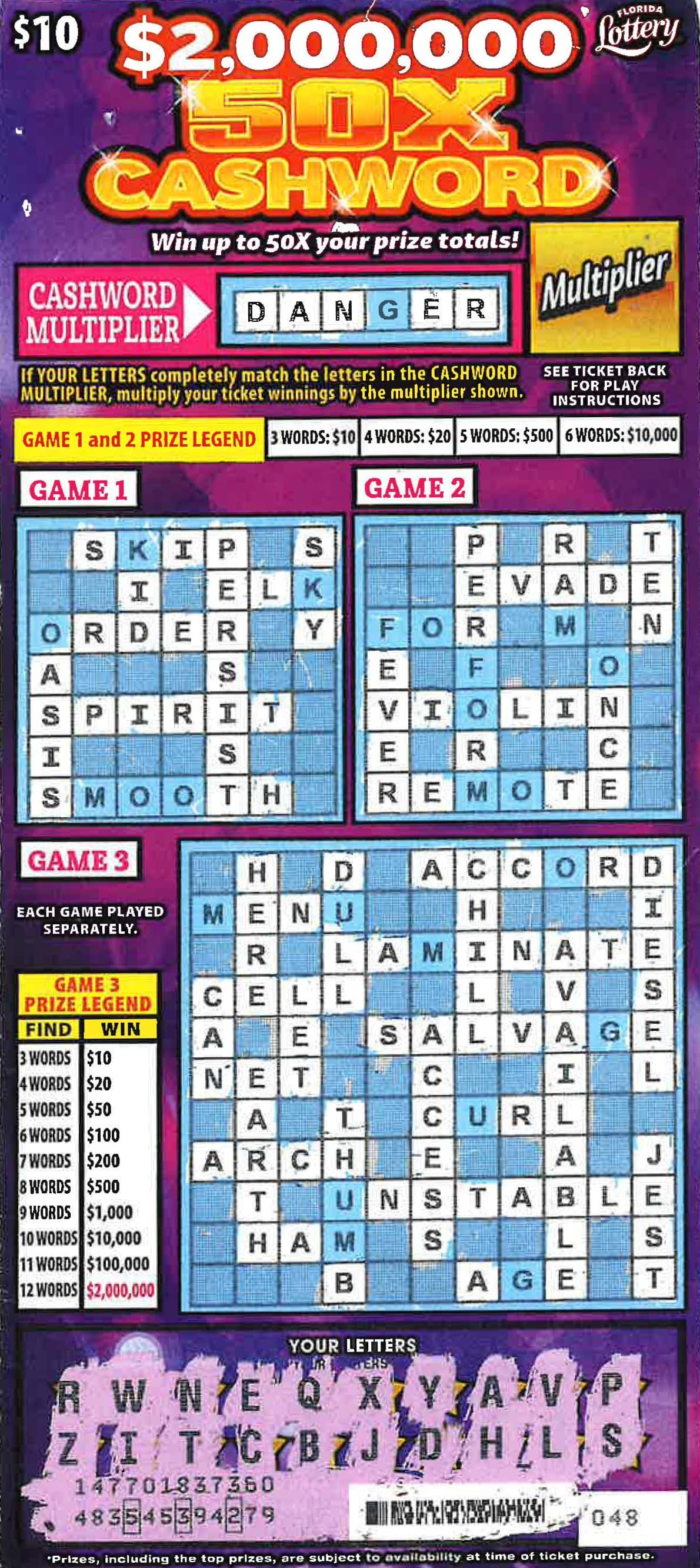 Kolaz ganó con el juego 50X CASHWORD del raspadito de la lotería. 
<br>