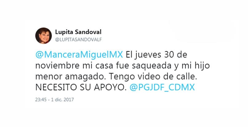 <b>Lupita Sandoval</b> hizo la denuncia correspondiente y también pidió ayuda a las autoridades de la Ciudad de México a través de las redes sociales.