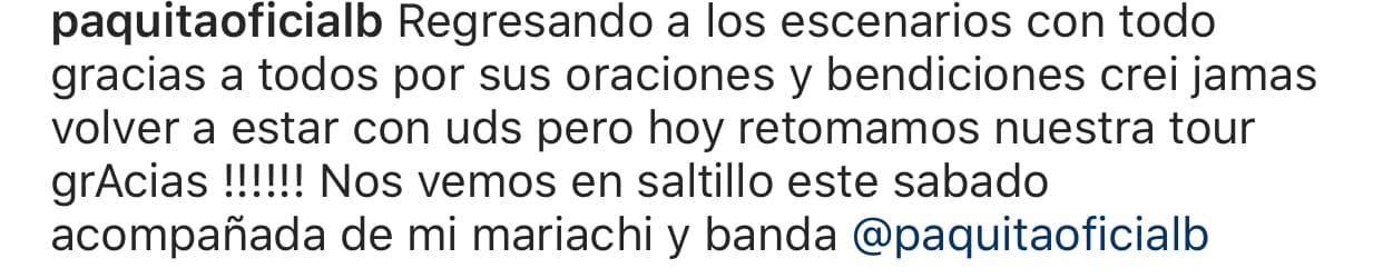En el texto también agradeció las oraciones y bendiciones que le han dedicado sus seguidores en los pasados días.