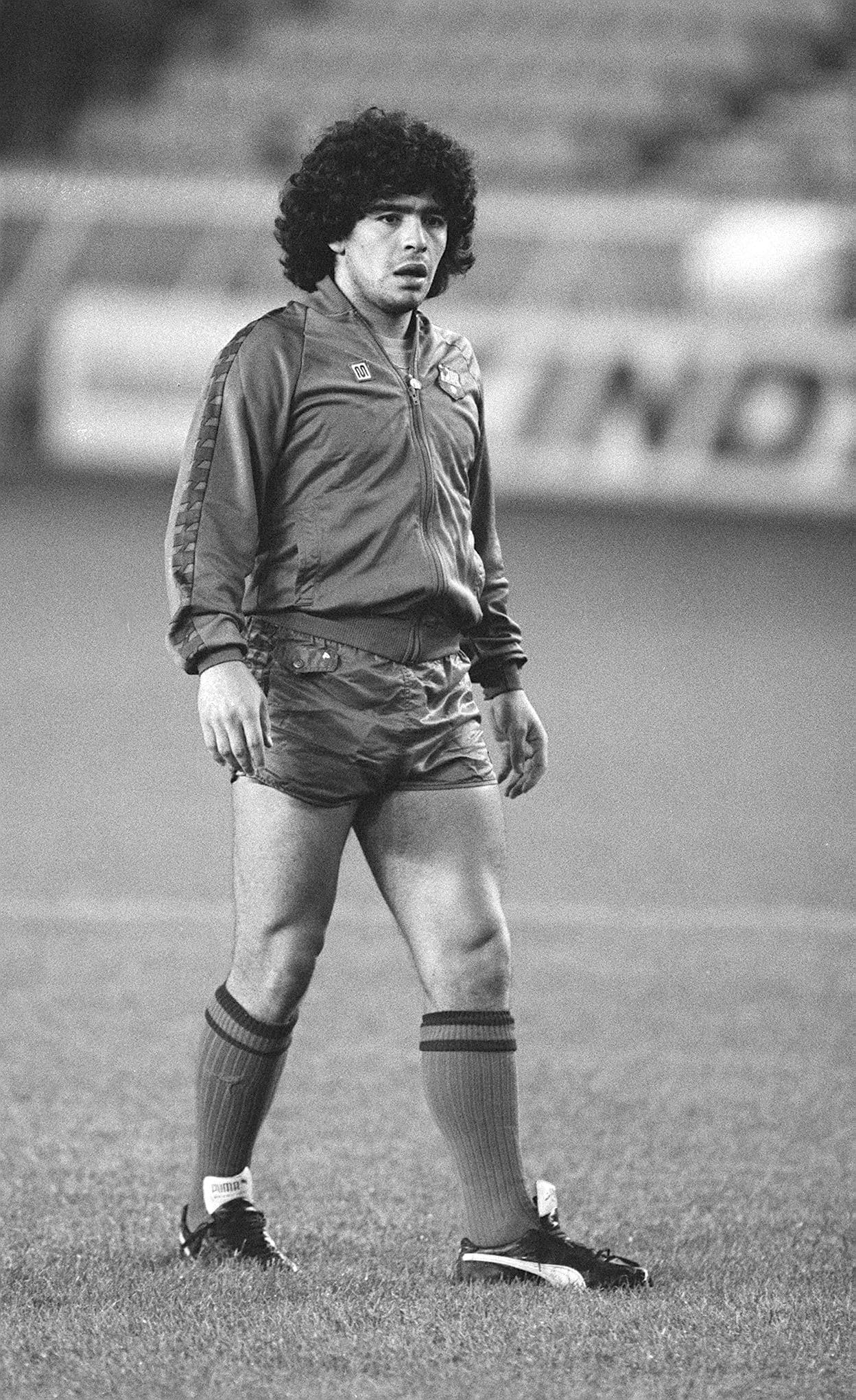 (FILES) Picture showing Argentinian soccer player Diego Maradona wearing the color of FC Barcelone, during a friendship match against Paris Saint Germain,13 November 1982, in Paris. (Photo credit should read JOEL ROBINE/AFP/Getty Images)