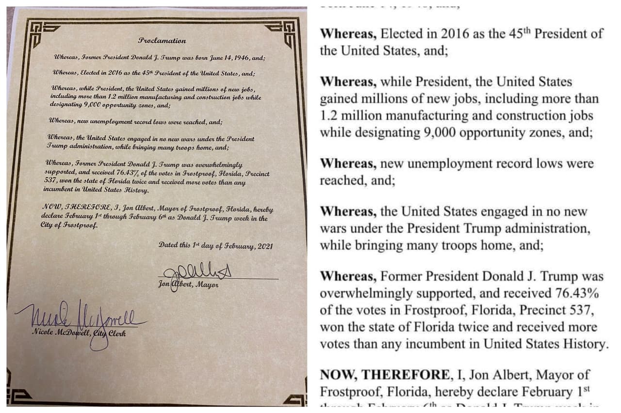 <a href="https://twitter.com/AnthonySabatini/status/1356397104097275907" target="_blank">La “Semana de Trump” se celebrará del 1 al 6 de febrero,</a> en esta ciudad ubicada en el condado Polk.