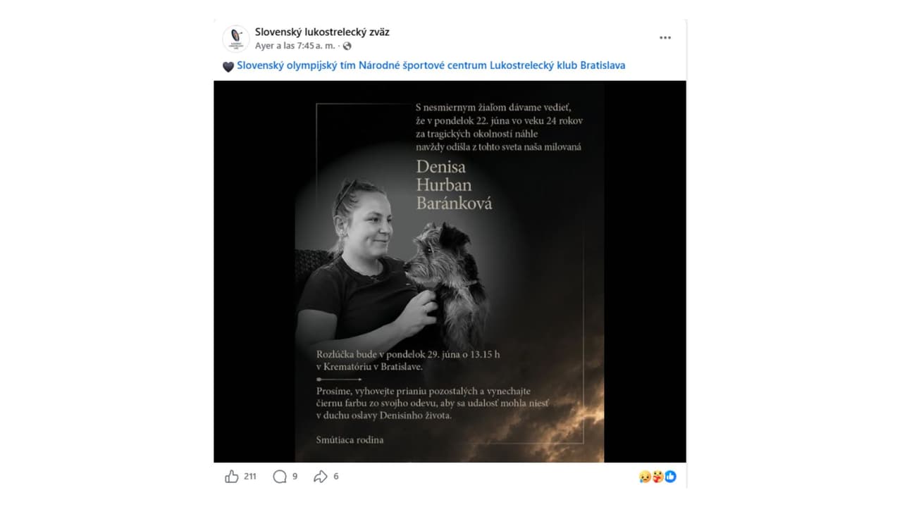 Así se informó la muerte de Denisa Baránková.