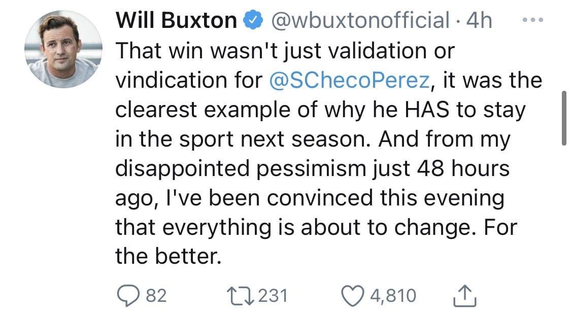 No dejan de caer felicitaciones en las redes sociales para Sergio Pérez tras su victoria en las Formula 1. ¡Histórico!