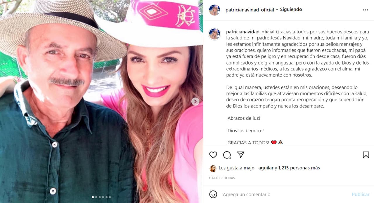 Paty Navidad informa que su padre "está fuera de peligro".