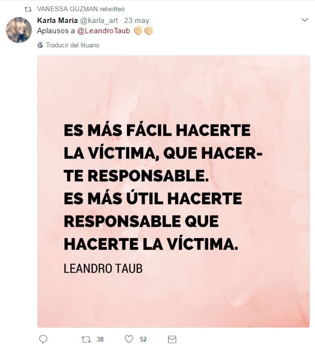 También la actriz retwiteo un pensamiento donde sugiere que alguien cercano a ella se hace la víctima.