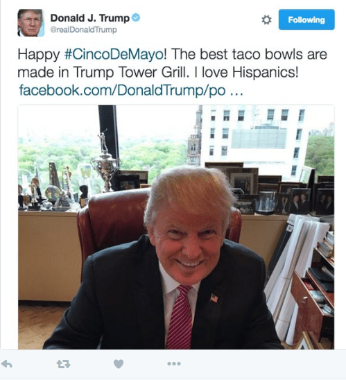 Donald Trump offered a Cinco de Mayo greeting on Twitter
