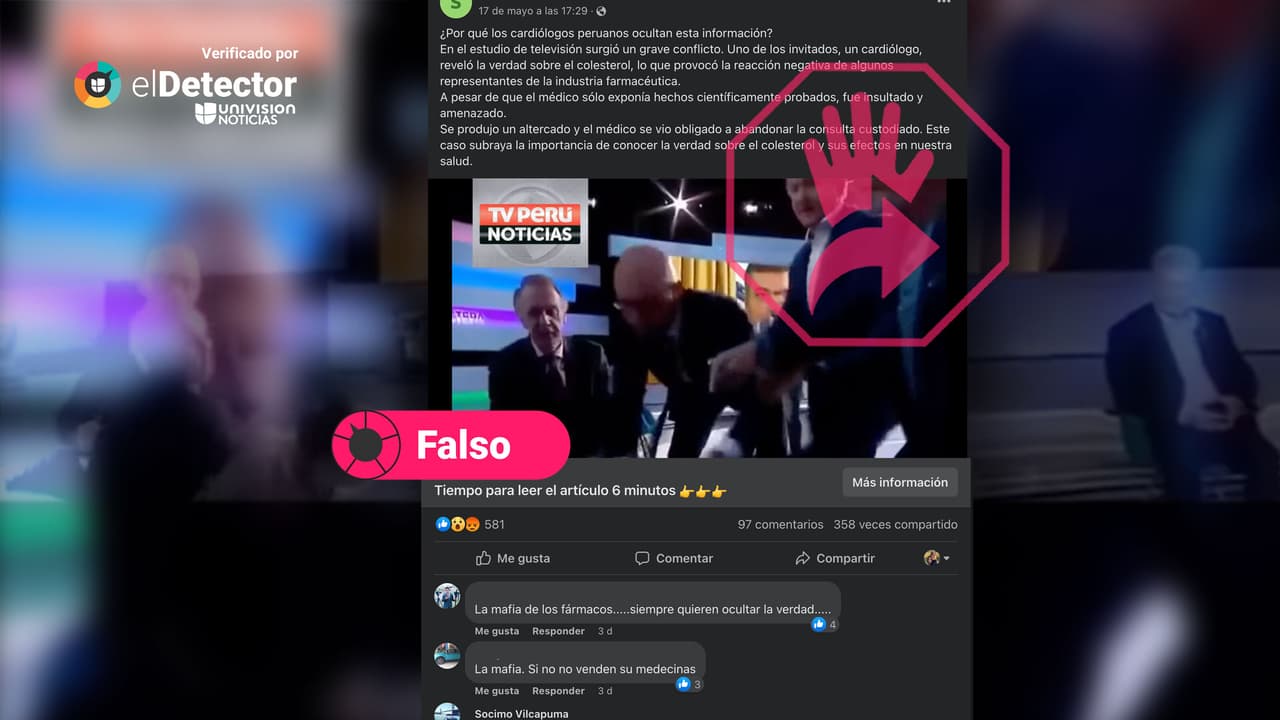 Es falso que un cardiólogo fuera atacado en televisión por supuestamente revelar “la verdad sobre el colesterol” 