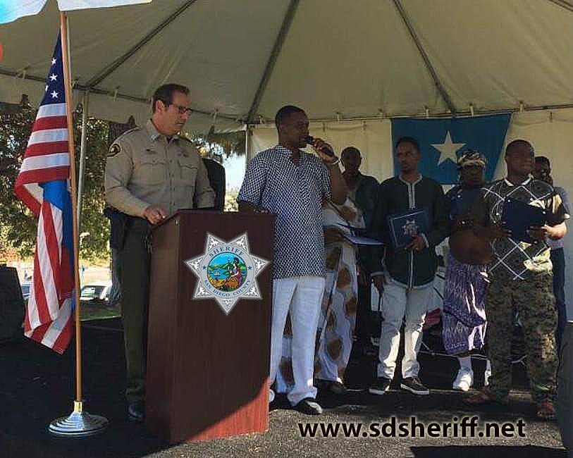 El excapitán Marco Garmo en un evento comunitario en San Diego en septiembre de 2018.