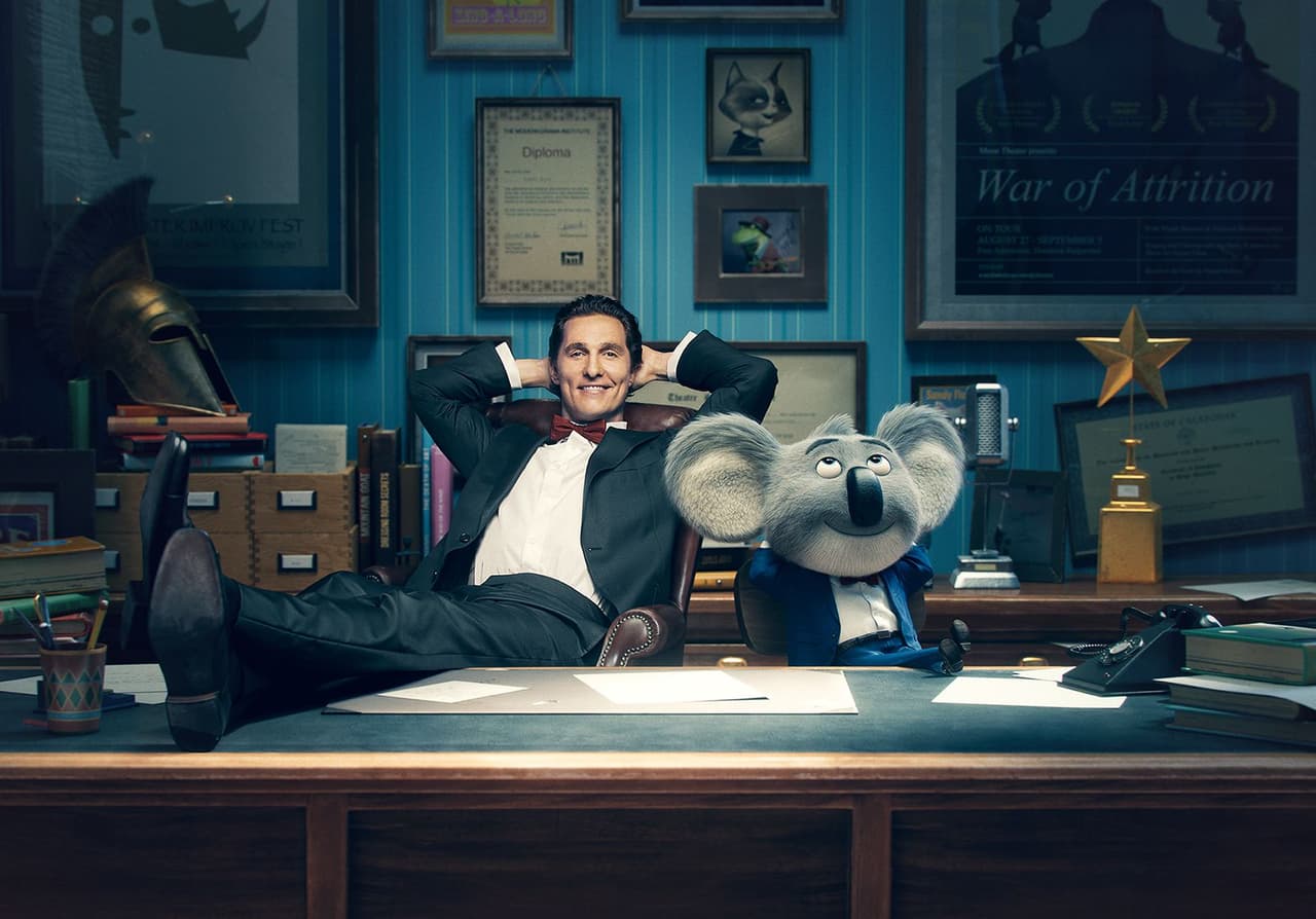 El koala Buster Moon, propietario del teatro y orquestador del concurso de talentos (la trama central de la película) es interpretado por Matthew McConaughey.