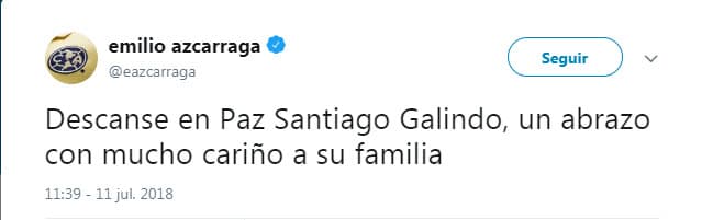 Envió un sentido mensaje a la familia de Galindo.