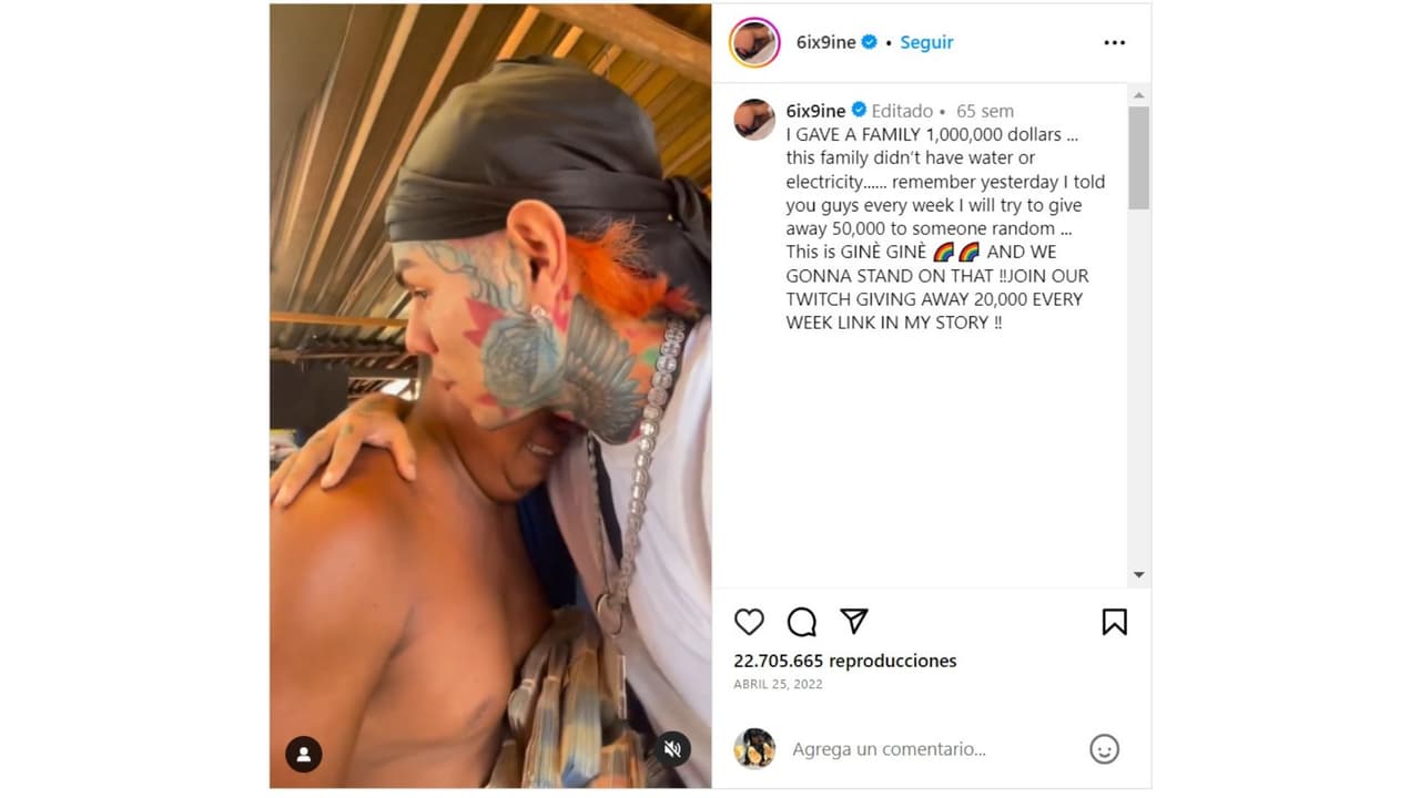 Tekashi 6ix9ine donó dinero a una familia mexicana.