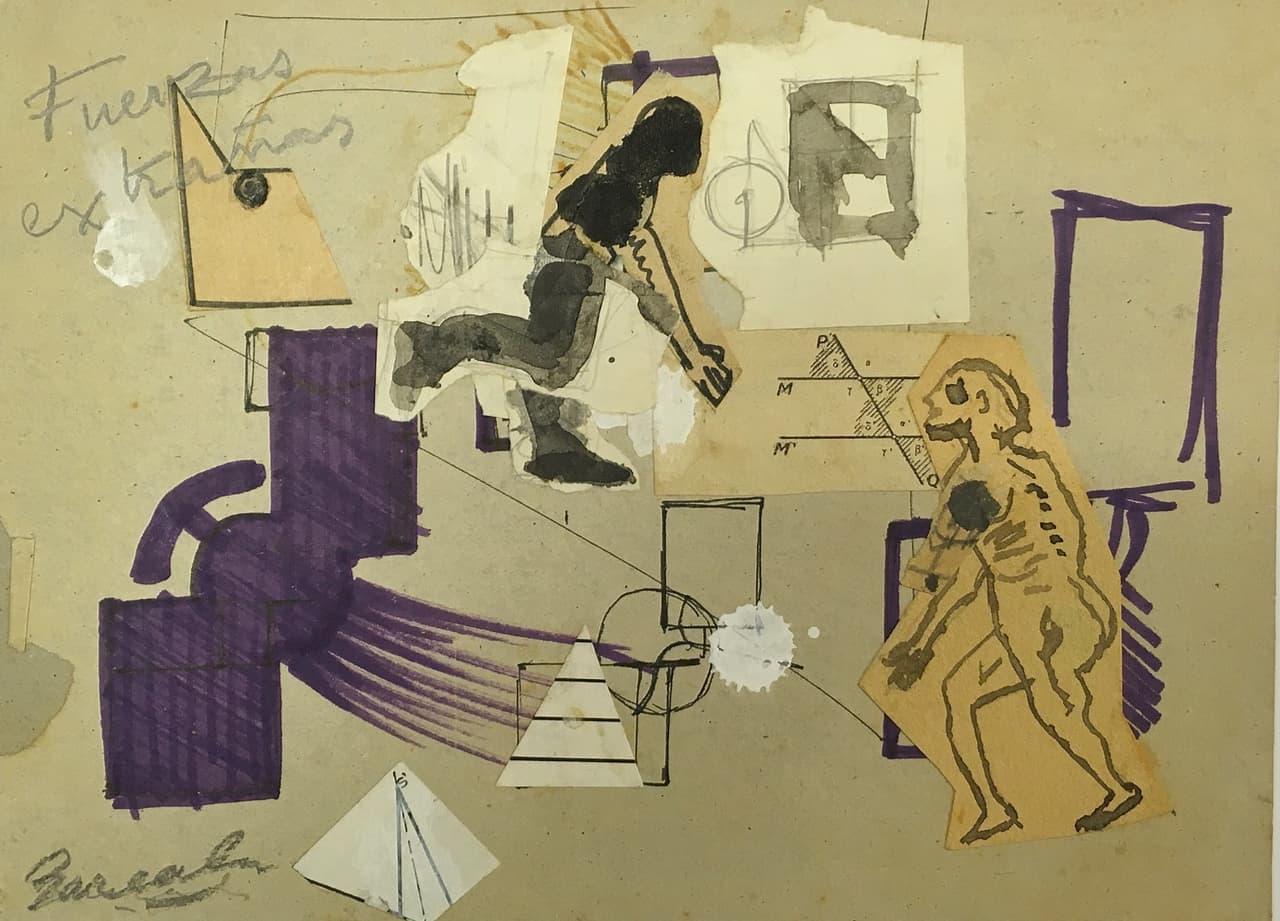 <b>Washington Barcala</b>
<br>
<i>Uruguay</i>
<br>Fuerzas extrañas, 1989
<br>Jorge Mara - La Ruche
<br>Técnica mixta y collage sobre papel
<br>Tamaño: 7.5 × 10.2 pulgadas
<br>Miami Beach Convention Center | G2