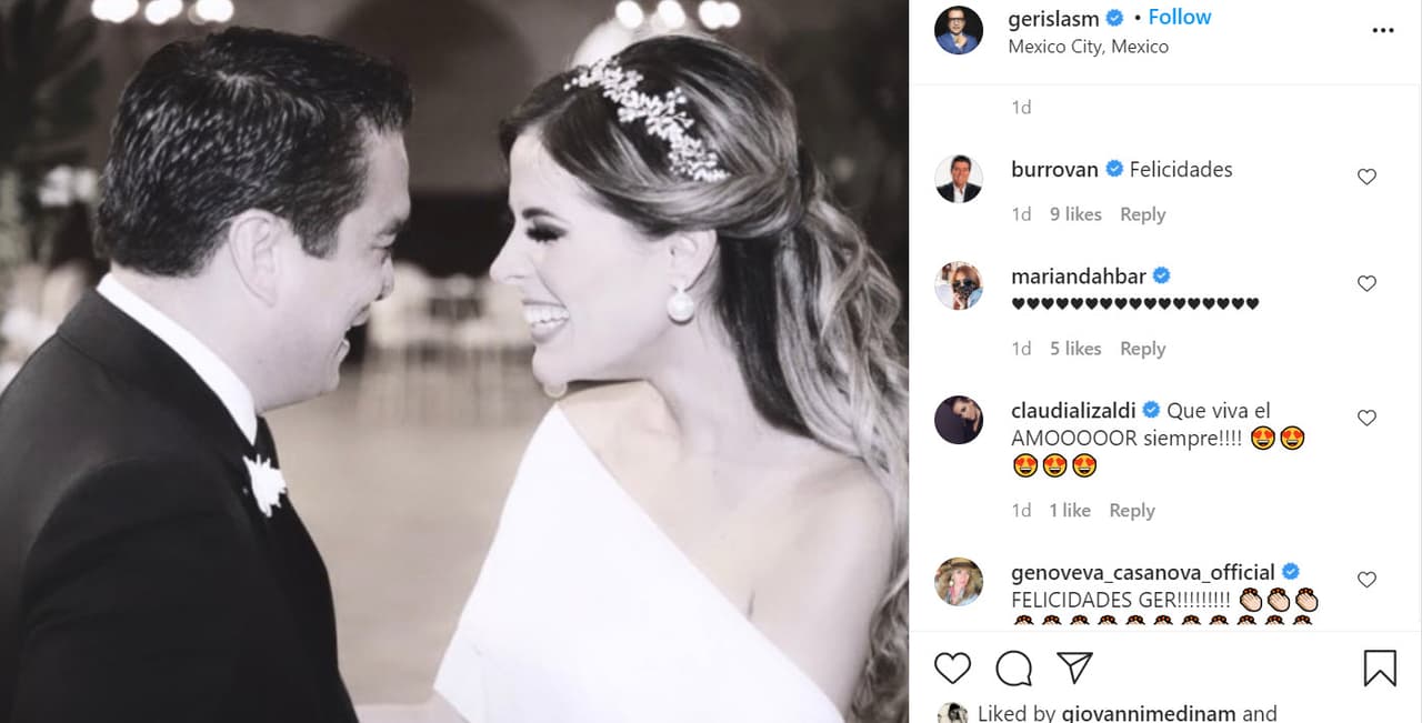 El político se casó el pasado fin de semana con Claudia Wade y así lo compartió con 
<b><a href="https://www.instagram.com/p/CEiiTbhjAL1/" target="_blank">esta foto</a></b> en su cuenta de Instagram. 
<br>