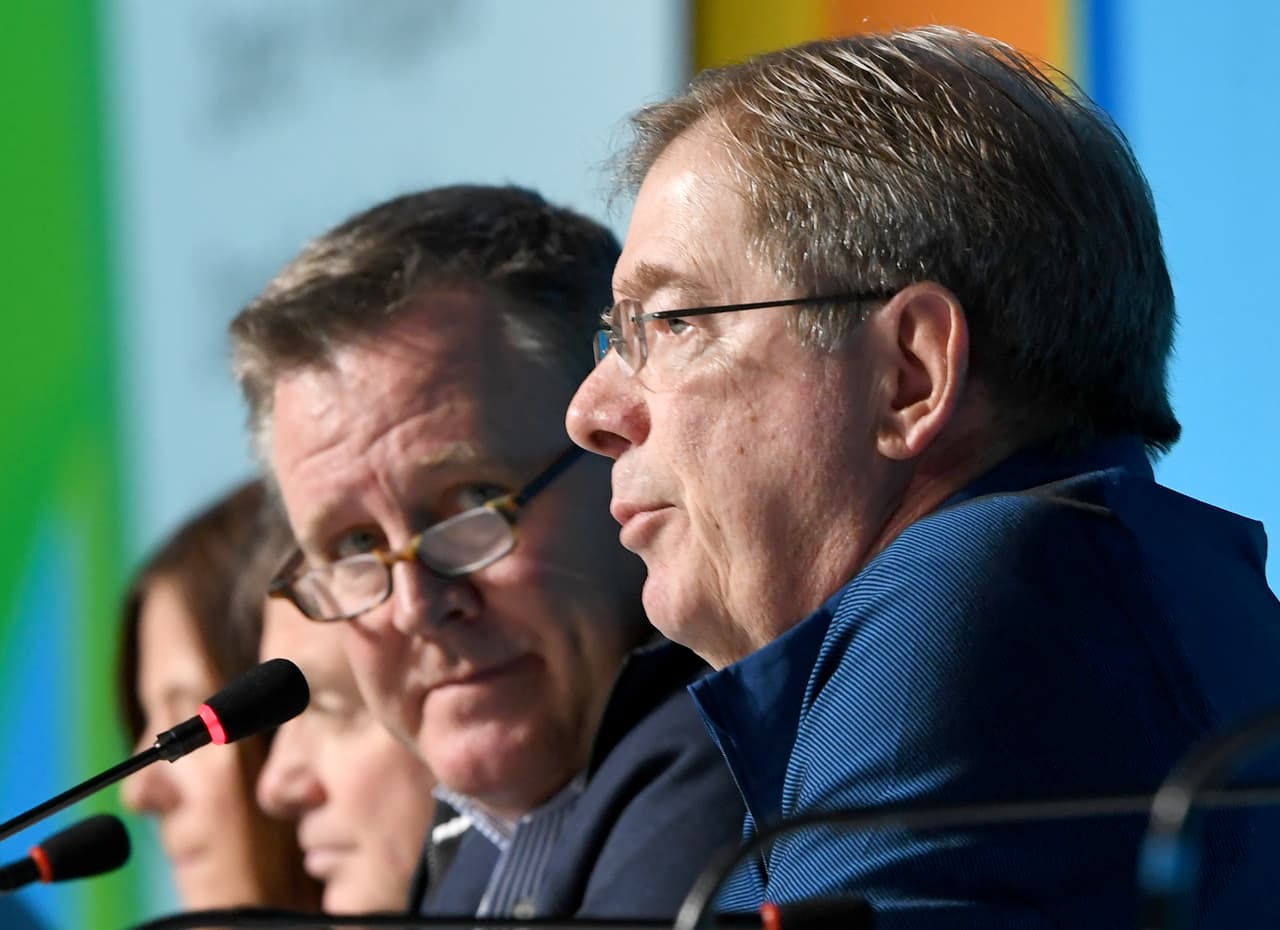 Scott Blackmun, de Estados Unidos, habló temprano en una conferencia de prensa del Comité Olímpico.