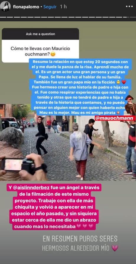 "(Mauricio) fue un gran papá mío en la ficción. Fue hermoso crear una historia de padre e hija con él. Fue como 
<b>respirar experiencias que no había tenido y otras que <a href="https://www.univision.com/famosos/la-hija-de-eduardo-palomo-envia-conmovedor-mensaje-de-cumpleanos-a-su-fallecido-padre-fotos">no tendré de padre e hija</a></b>, a través de la historia que contamos”, dijo.
<br>