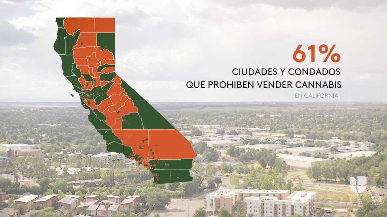 Ciudades y condados que prohiben la venta de cannabis en California.