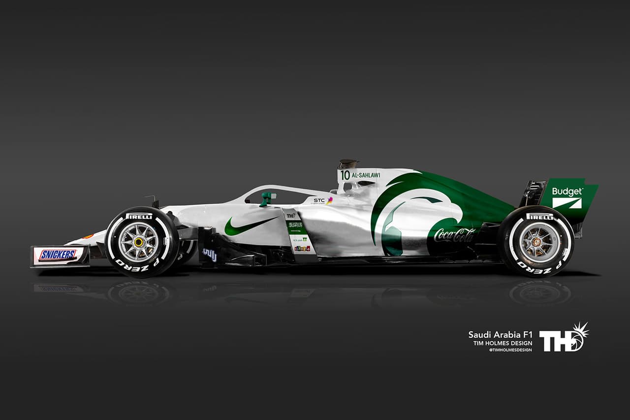 <b>Arabia Saudita</b>
<br>Así luciría el auto de este equipo, uno de los más fuertes de Asia, campeón de la Copa Asiática en tres ocasiones. Si tuviera representación en la F1, sin duda los colores verde y blanco de su bandera y federación serían protagonistas.
<br>Jugador: N° 10 Mohammed Al-Sahlawi (delantero)