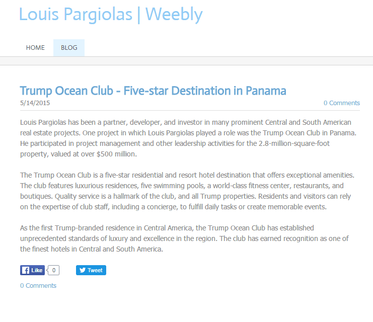 Esta es una de varias de las biografías que Pargiolas exponía en las redes y en las que aludía a sus vínculos con la torre Trump en Panamá