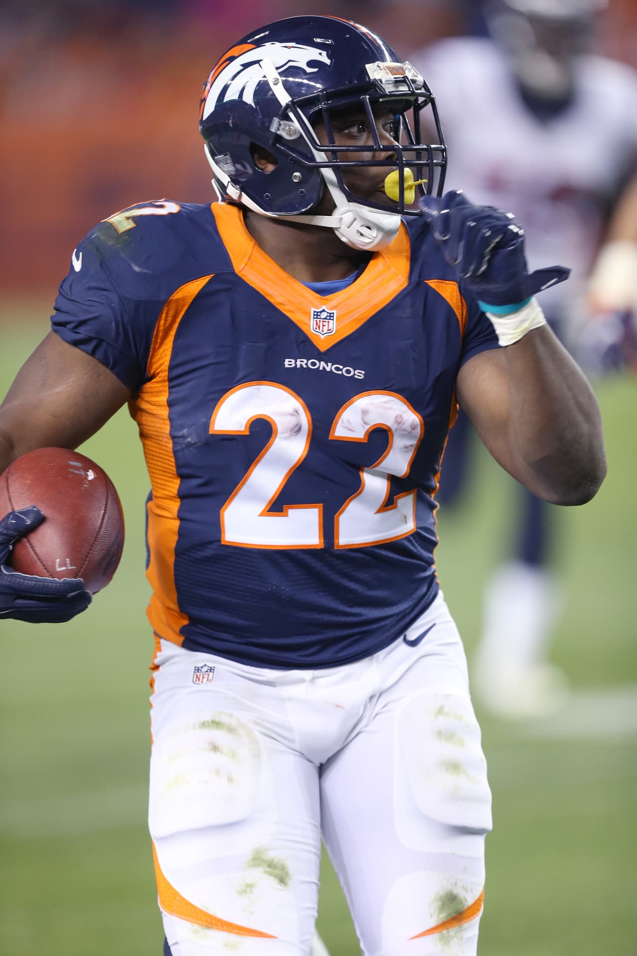 Denver Broncos running back C.J. Anderson (22) runs with the ball during a NFL Monday Night football game against the Houston Texans, Monday, October 24, 2016 in Denver. The Broncos won the game 27-3. (Paul Jasienski via AP)