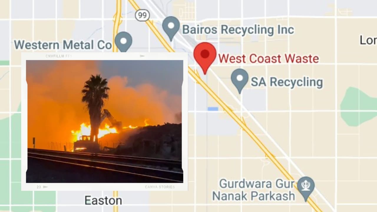 Arde centro de reciclaje en el sureste de Fresno