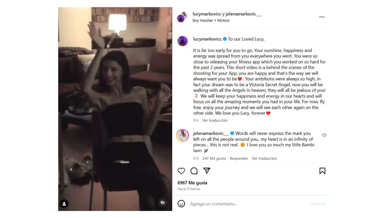 Así se dio a conocer el fallecimiento de Lucy Markovic.