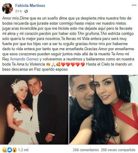 “Amor mío, dime que es un sueño dime que ya despierte, mira nuestra foto de bodas recuerda que juraste estar conmigo hasta viejos, ver nuestros nietos jugar, eras invencible”, comentó la conductora.