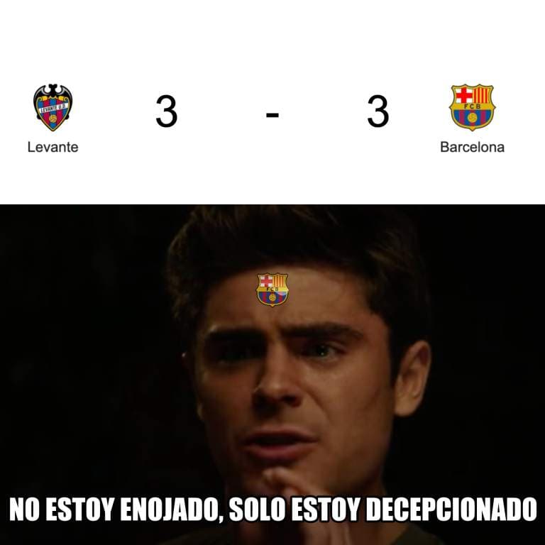 Barcelona deja ir una importante victoria frente al Levante y los memes salen de su cueva para restregárselo en la cara.