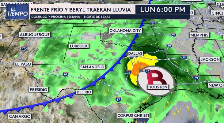 Veremos lluvias en el norte de Texas por un frente frío y por Beryl.