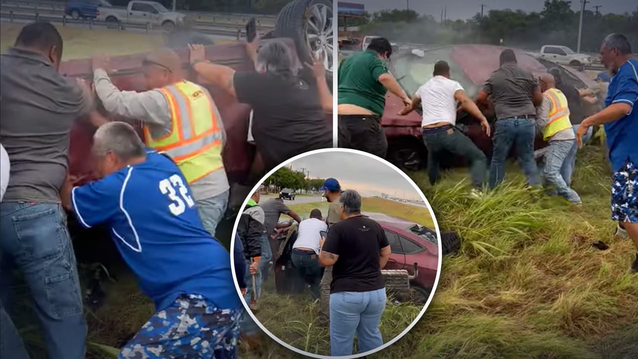 Un grupo de desconocidos se unieron para dar la vuelta a un auto que quedó boca abajo en un accidente