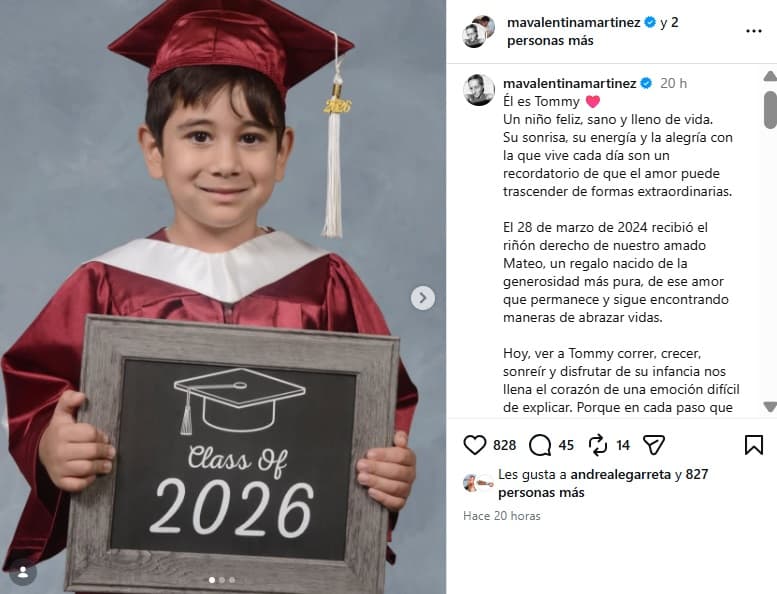 Tommy es el pequeño que recibió un órgano del difunto sobrino de Andrea Legarreta.