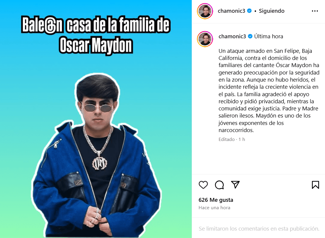 'Chamonic' reportó detalles del ataque a la familia de Óscar Maydon.