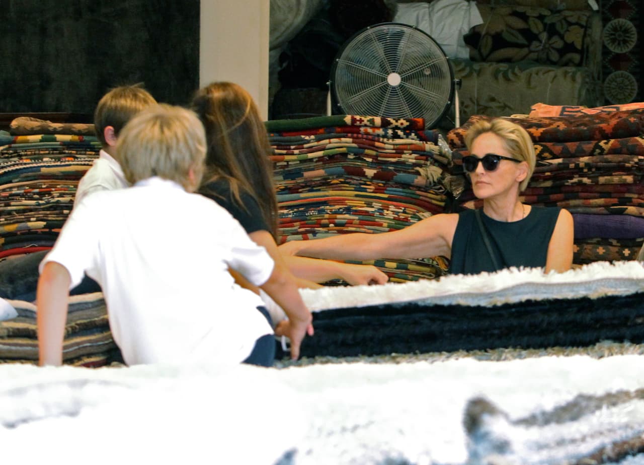 Los dos pequeños iban de un lado a otro mientras Sharon decidía que tapete llevar a casa.