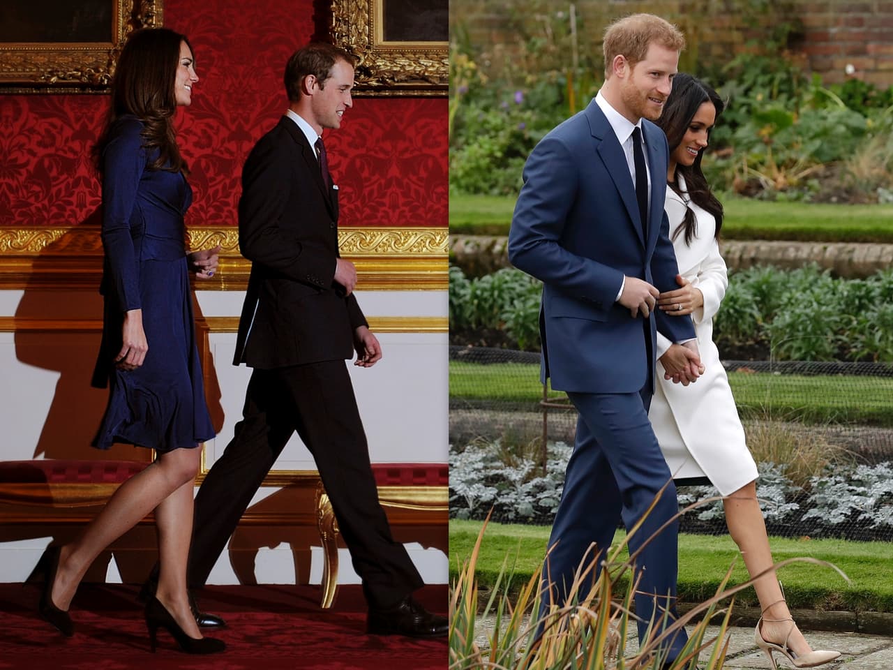 El mayor de los hijos de Diana se mostró ese día nervioso y tuvo poco contacto con su ahora esposa, mientras que Harry estuvo todo el tiempo agarrado de la mano de su ahora prometida, la actriz estadounidense.