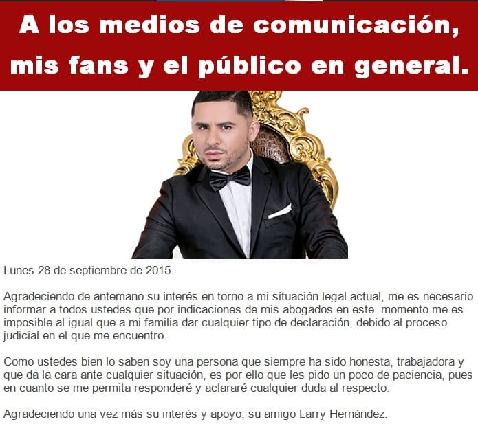 Por ahora, ni el cantante ni su familia pueden dar ninguna declaración respecto a las acusaciones de secuestro y asalto por las que lo están acusando.